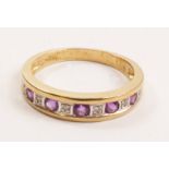 Amethyst and diamond channel set yellow gold ring hallmarked 9ct Condition Report