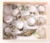 Dress rings, pairs ear-rings, brooches stamped silver,