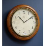 20th century polished pine circular wall clock, dial signed 'Smiths, Enfield',