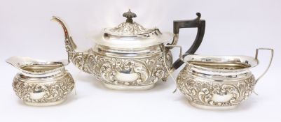 Edwardian silver three piece tea set,