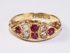 Edwardian ruby and diamond scroll set 18ct gold ring Birmingham 1904 Condition Report