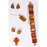 Amber bracelet, pairs ear-rings,