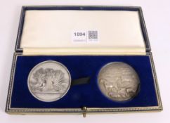 Agricultural hallmarked silver medal by Ottley Birm'm and a similar medal both 1959 awarded to