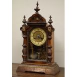 19th centuy walnut mantel clock, turned half column pilasters,