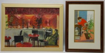 Interior Cafe Scene, oil on canvas board signed by Pat Faust (British 1924-),