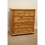 Pine chest, two short and three long drawers, W91cm, H95cm,