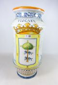 Large Spanish vase hand painted decorated with the Vizcaya coat of arms and landscape scene,