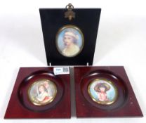 Pair of miniature watercolour portraits on ivory of young girls,
