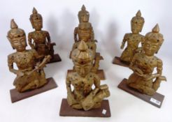 Set of seven carved wooden Burmese musical figures (7) Condition Report <a