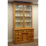 Victorian pine dresser, nine drawers and centre panelled cupboard,