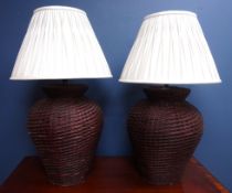 Pair rattan table lamps,