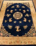 Chinese washed woollen blue ground rug carpet
