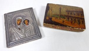 Russian silver mounted Icon of the Madonna & Child,