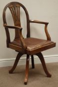Early 20th century mahogany Hepplewhite style swivel office desk armchair,