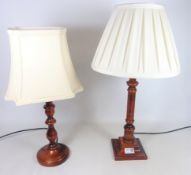 Two turned wood table lamps,