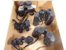 Pair of USSR military 7x50 binoculars, Wray London military 6 x 30 binoculars, Bushnell 10x50,