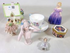 Royal Doulton figurine 'Marie', two early 20th Century pin cushion dolls,