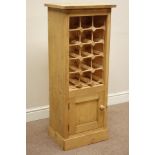 Waxed pine wine bottle rack with cupboard, W44cm, H109cm,
