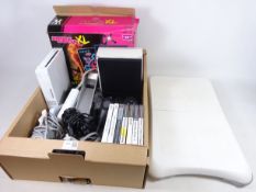 Nintendo Wii, Wii board, Playstation 2 with controllers,