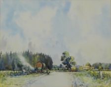 'Morning Camp', watercolour signed and dated '90 by John Freeman (British 1942-), 27.5cm x 35.