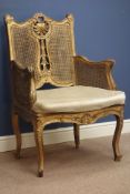 Late 19th century carved giltwood Rococo style armchair on carved cabriole legs Condition