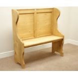 Waxed pine panelled back church pew bench, W112cm, H112cm,