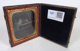 Victorian Ambrotype family photograph in gilt and leather case Condition Report