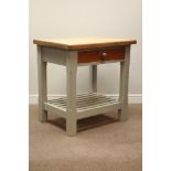 Painted pine and beech kitchen island stand, with 'butchers block' type top, single drawer,