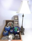 Three graduating Chinese ginger jars, Walsh cut glass vase with blue overlay,