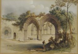 Two 19th century lithographs hand coloured after William Richardson - 'Kirkham Priory',
