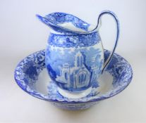 George Jones & sons 'Abbey' pattern blue and white wash jug and bowl Condition Report