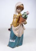 Large Lladro Gres figure of a girl with flower pot,