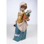 Large Lladro Gres figure of a girl with flower pot,