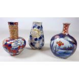 20th Century small Japanese Fukagawa bottle vase decorated with fish and birds,