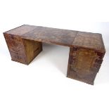 Meiji/ early 20th Century Japanese parquetry miniature / travel writing desk with Cinnabar coloured