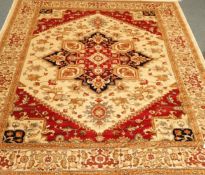 Persian Heriz design beige and red ground rug/wall hanging,