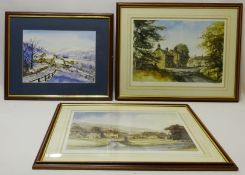 Winter Village Landscape, watercolour signed and dated 1999 by David Parker, Ripley and Arncliff,