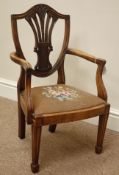 19th century walnut Hepplewhite style shield back child's armchair, upholstered drop in seat,