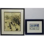 View of the Gardens at Burton Agnes Hall, pen and wash signed by Pat Faust (British 1924-), 43.