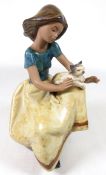 Lladro Gres 'Repose' figure of a seated girl with cat,