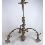 Late 19th/ early 20th Century three branch centre light fitting with acanthus leaf decoration,