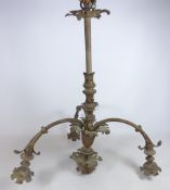 Late 19th/ early 20th Century three branch centre light fitting with acanthus leaf decoration,