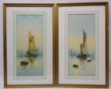 Fishing Boats at Sea, pair early 20th century watercolours signed with initials D.