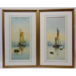 Fishing Boats at Sea, pair early 20th century watercolours signed with initials D.