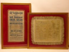 Two 19th Century silk theatre playbills,