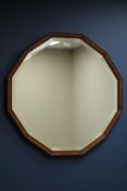 Edwardian walnut twelve sided wall mirror, ebony stringing, bevelled glass plate,