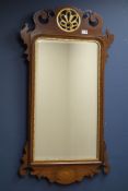 Early 20th century Chippendale style fret work mirror, with gilt pediment, shell inlay,