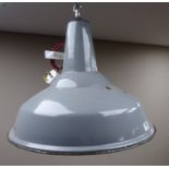Large enamel centre light fitting, with twisted red fabric cable and plug,