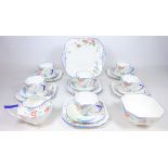 Early 20th Century Shelley Queen Anne shape 'Garden Scene' tea set for six, no.