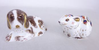 Royal Crown Derby 'Bank Vole' and 'Scruff' paperweights with gold stoppers,